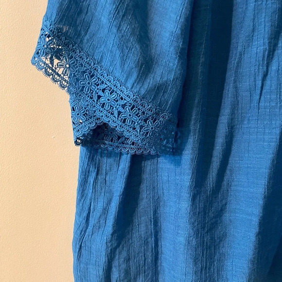 Counterparts Cobalt Blue Boho Lightweight Gauzy Lace Detail Blouse Top Large - Picture 7 of 9